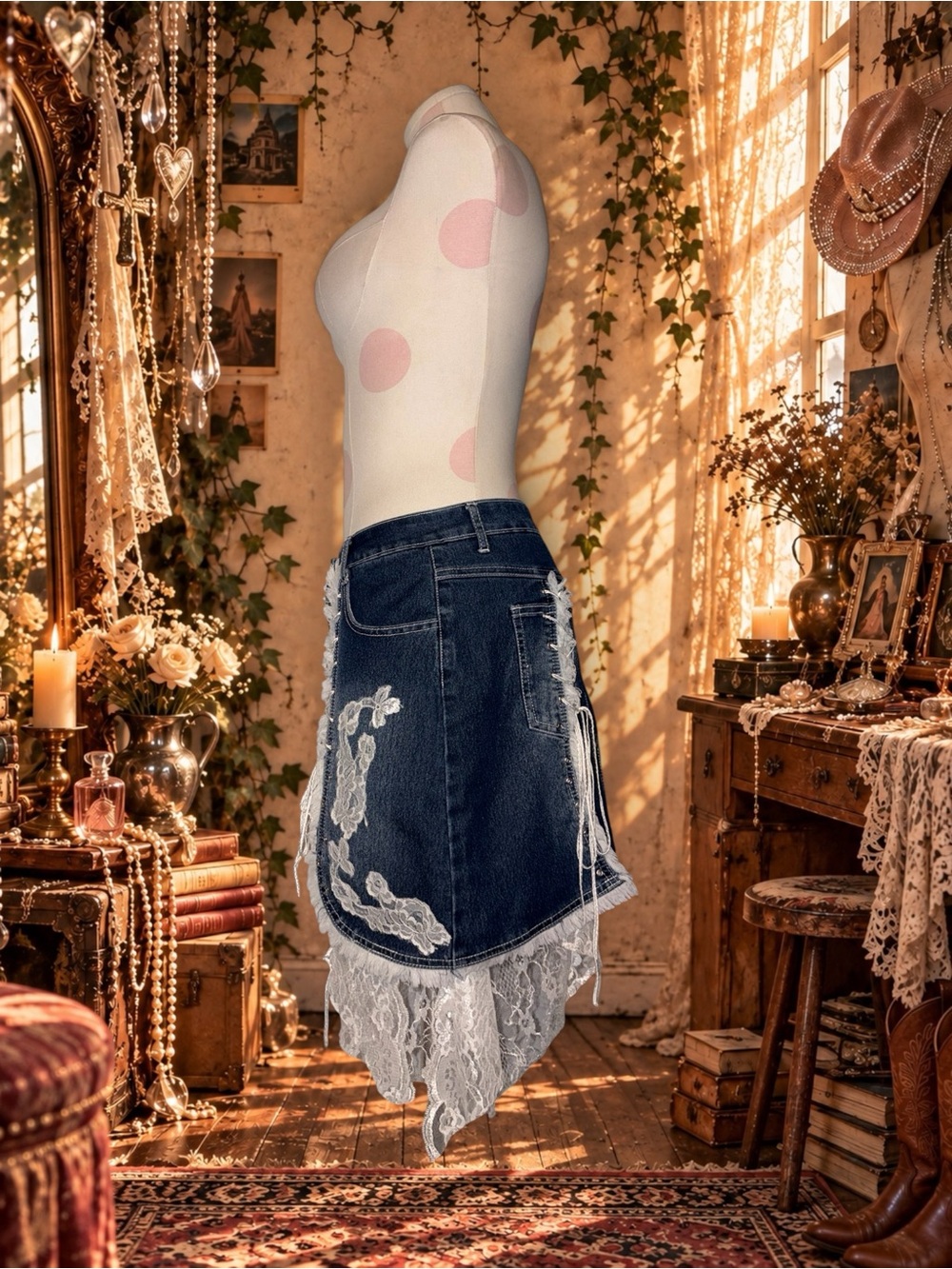 Vintage Y2K Polo Jeans Co. Ralph Lauren dark wash denim + lace fairy skirt 🕯️🪽 - Picture 6 of 10